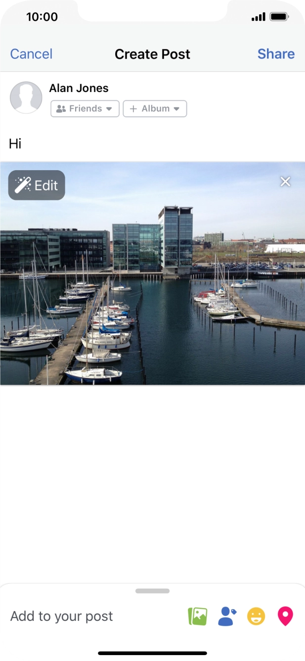 Write the required text and press Share.