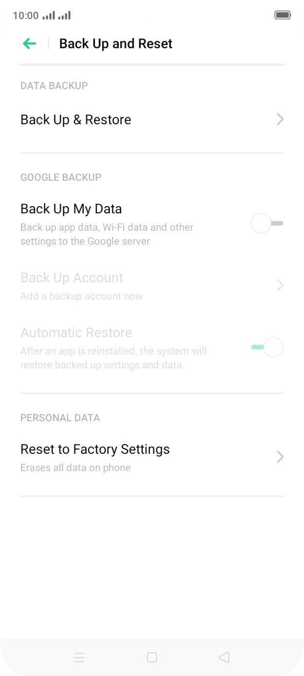 Press Reset to Factory Settings.