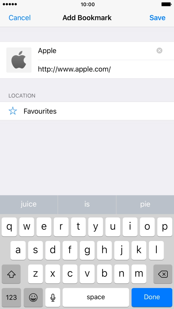 Key in the required name of the bookmark and press Save.