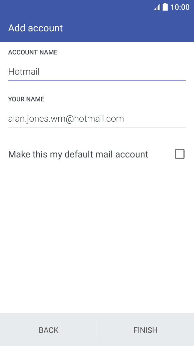 If this screen is displayed, you email account has been recognised and set up automatically. Follow the instructions on the screen to key in more information and finish setting up your phone.