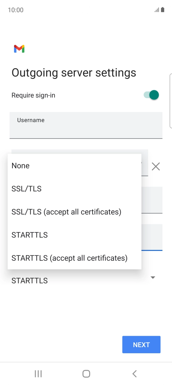 Press SSL/TLS (accept all certificates).