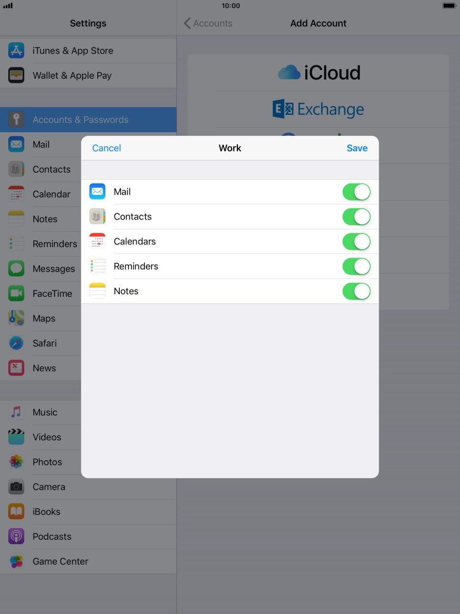 Press the indicator next to the required data type to turn synchronisation of each data type on or off.