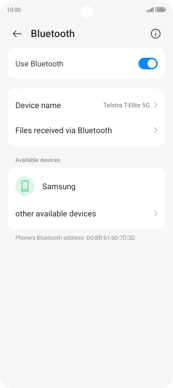Press the required Bluetooth device and follow the instructions on the screen to pair the device with your phone.