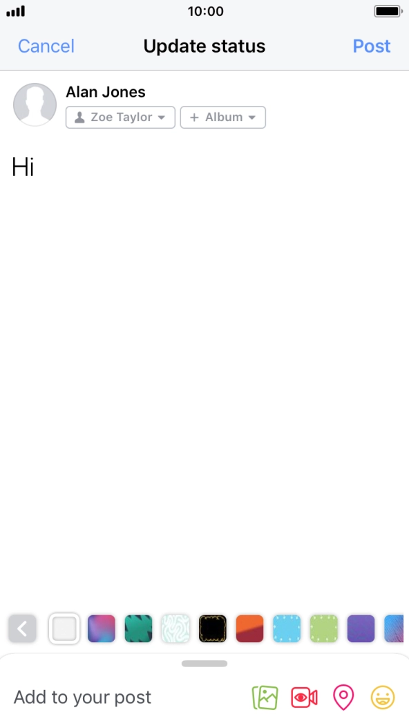 Write the required text and press Post.