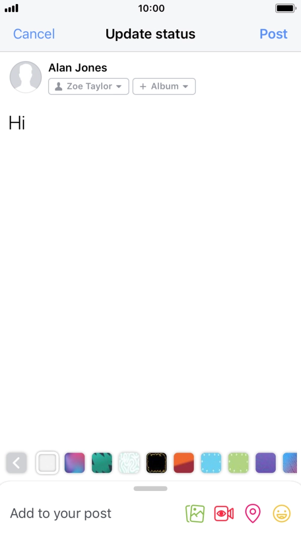 Write the required text and press Post.
