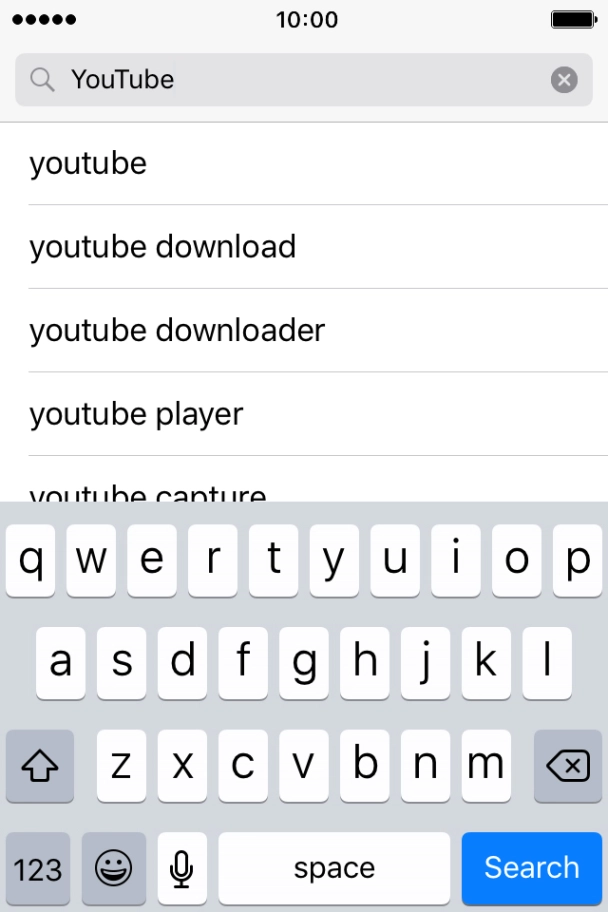 Key in YouTube and press Search. Key in YouTube and press Search.