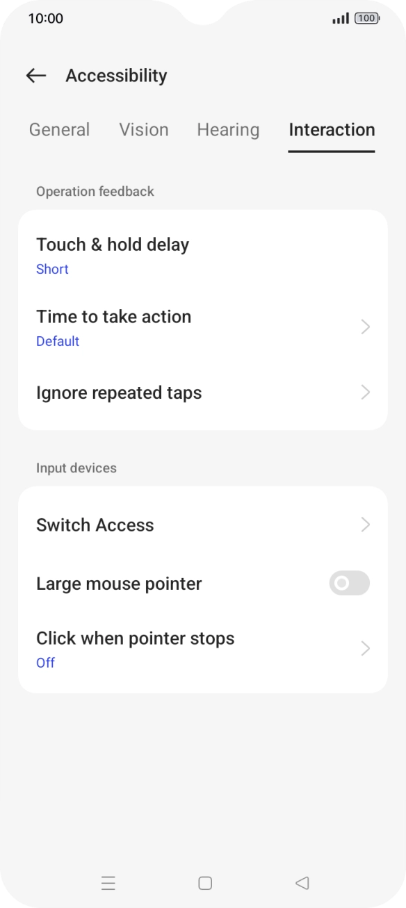 Press Interaction and follow the instructions on the screen to select the required settings.