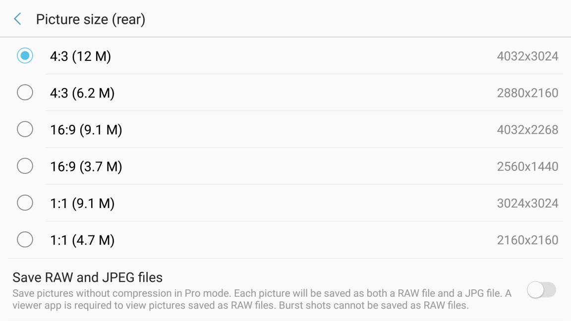 Press the required setting.