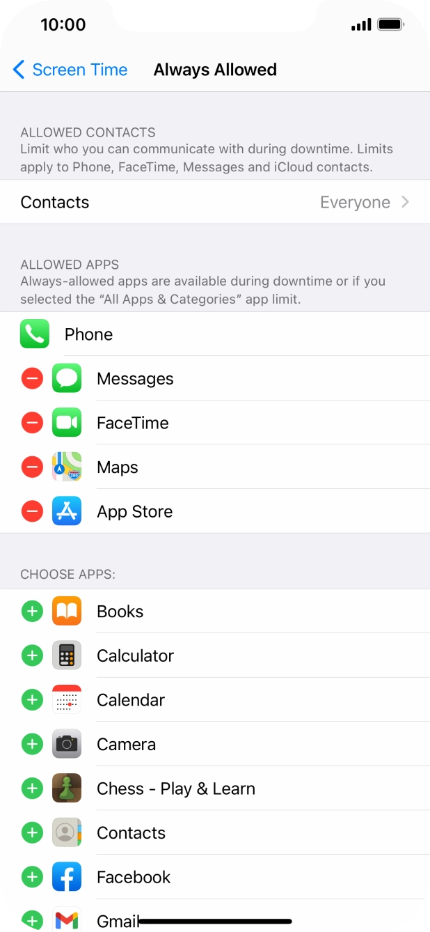 Press the remove icon next to the required app to remove it from the list of allowed apps during Downtime.