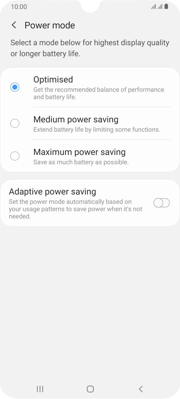 Press the required setting.