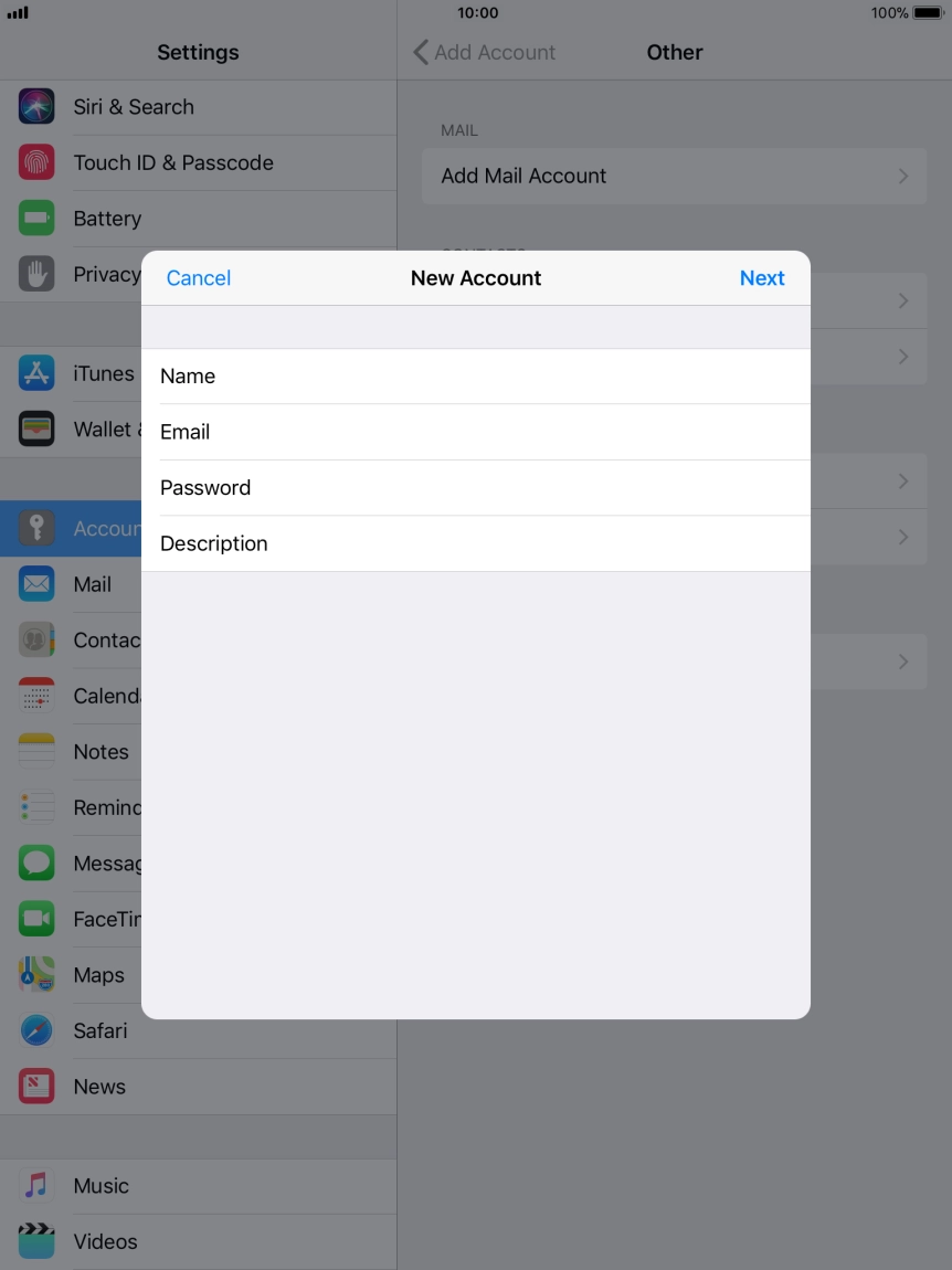 Press Description and key in the required name.