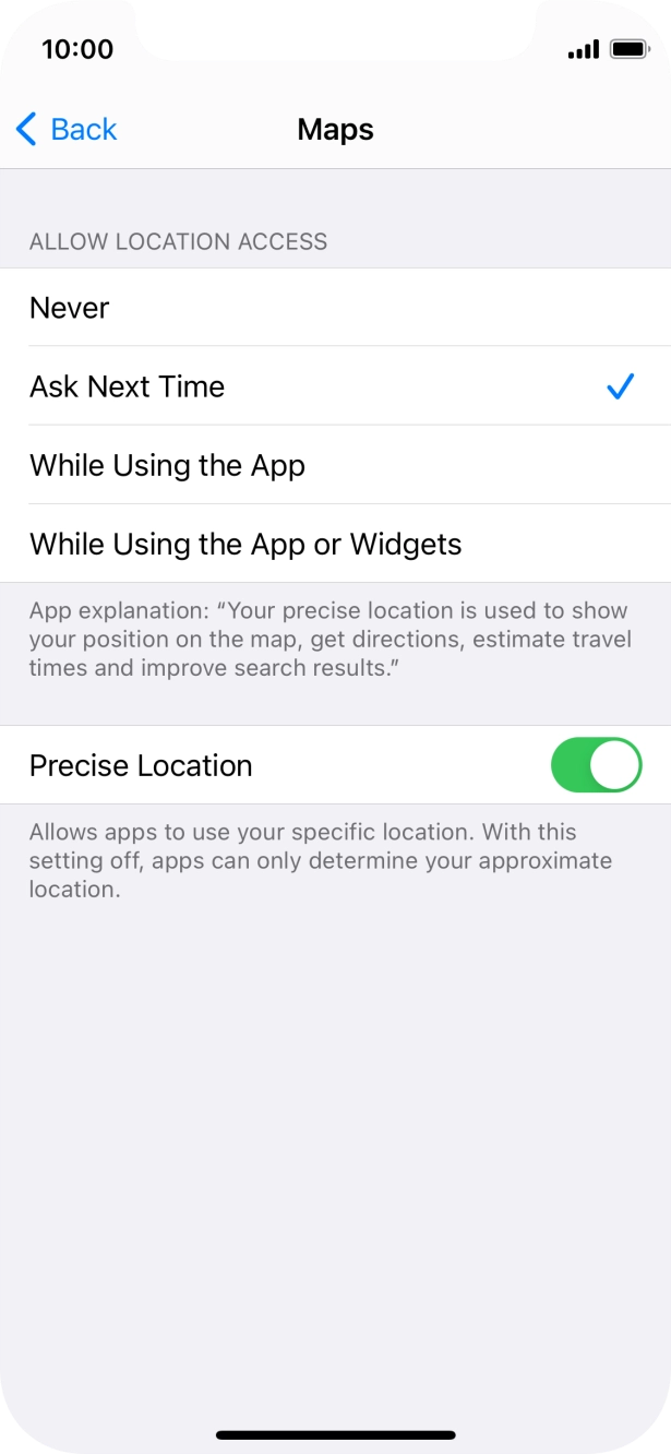 Press the required setting to turn the function on or off.
