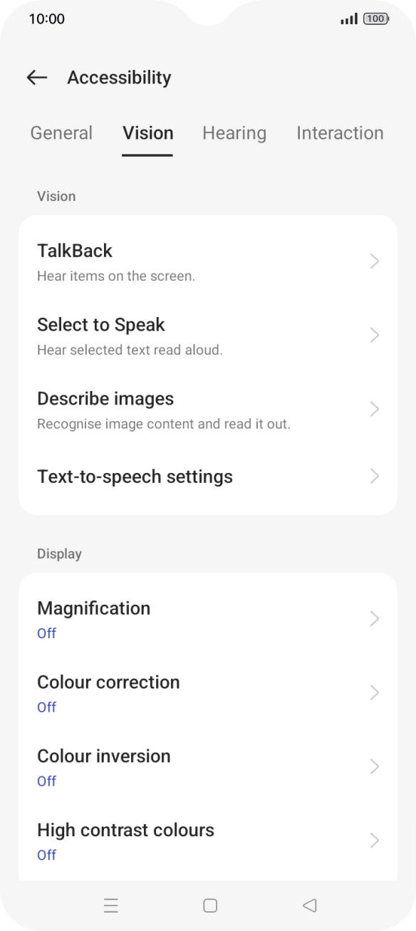 Press Vision and follow the instructions on the screen to select the required settings.