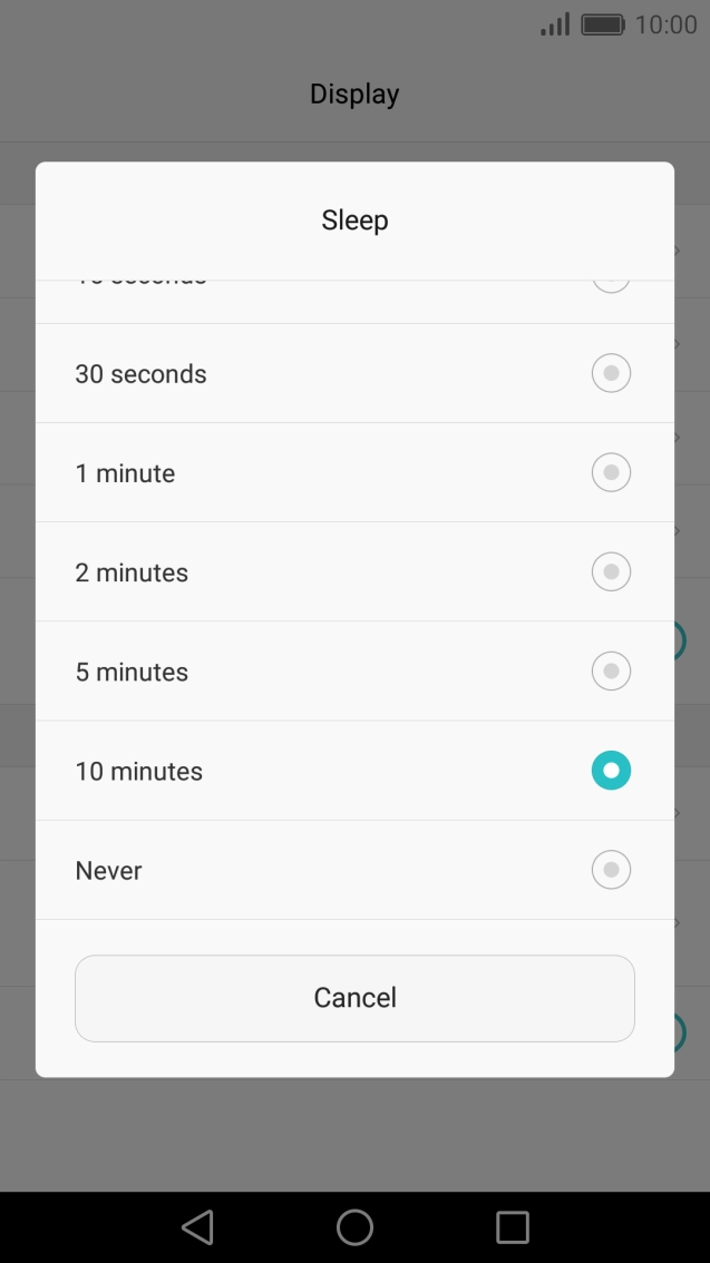 Press the required setting.