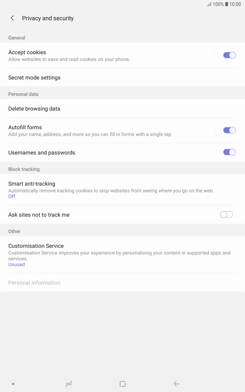 Press Delete browsing data.