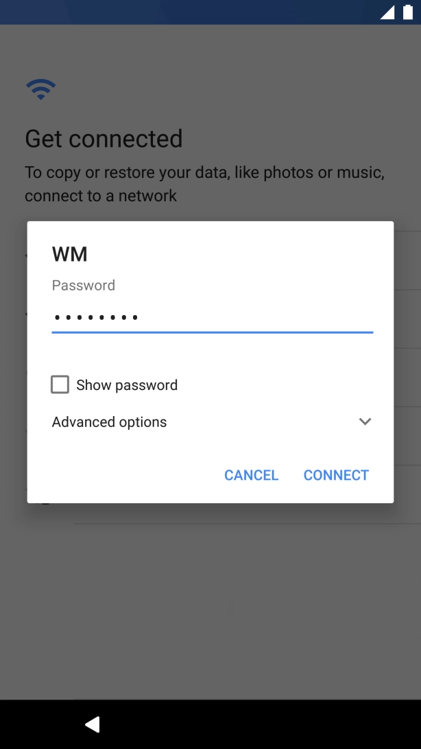 Key in the password for the Wi-Fi network and press CONNECT.