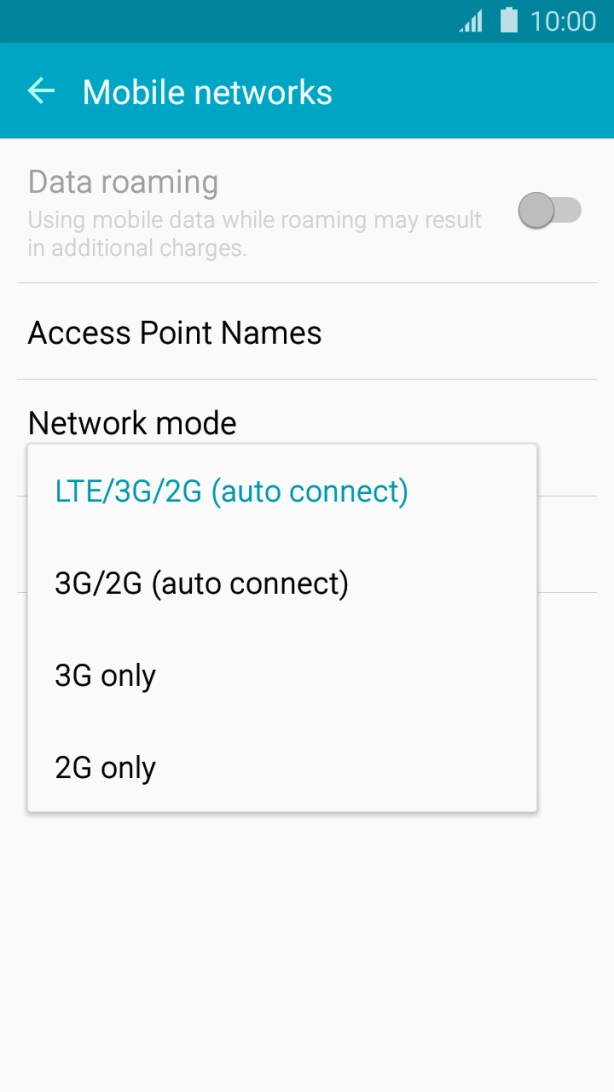 Press the required network mode.