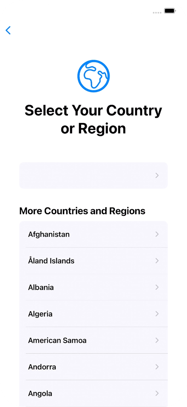 Press the required country or area. Press the required country or area.