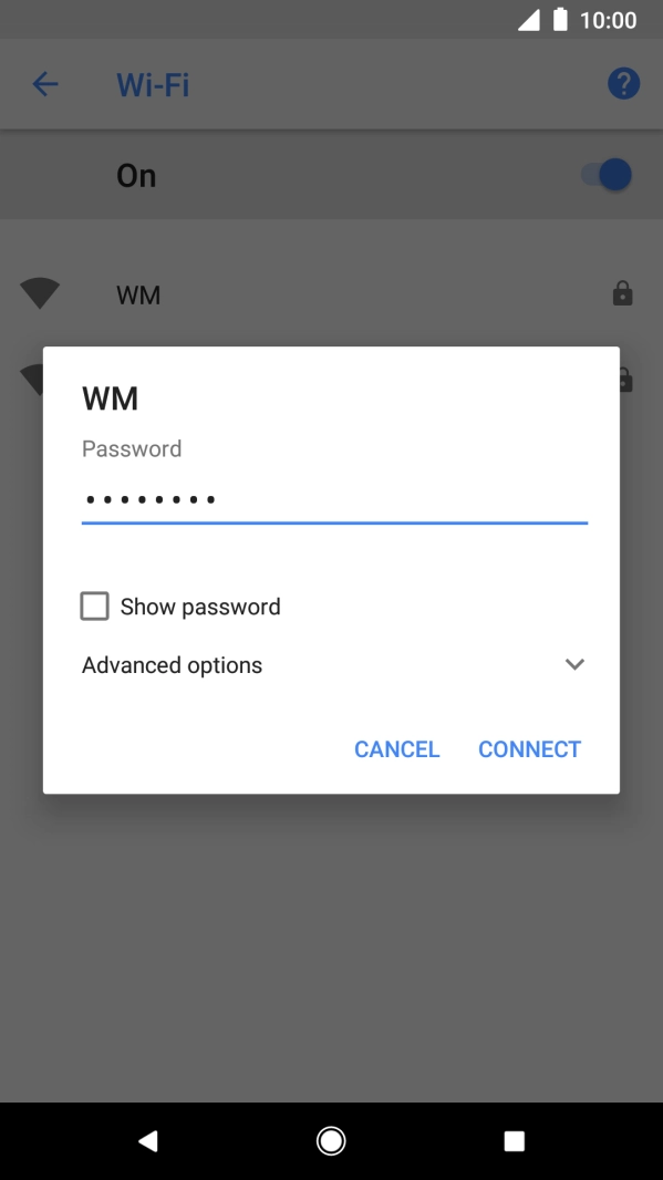 Key in the password for the Wi-Fi network and press CONNECT.