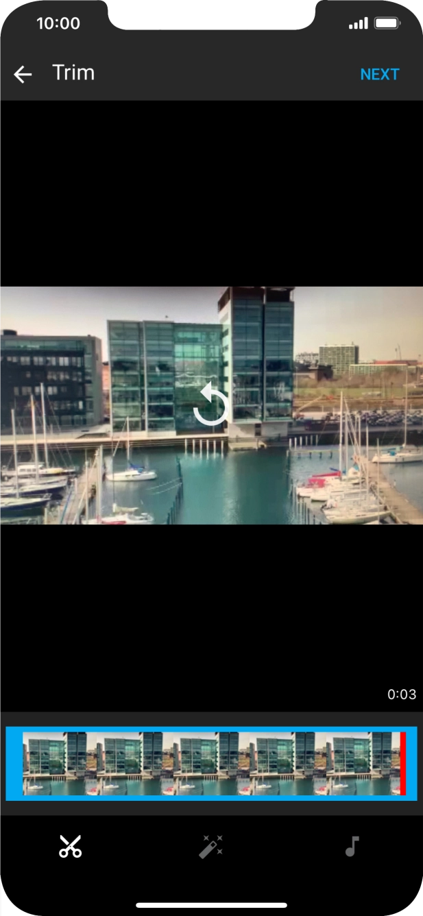 Follow the instructions on the screen to edit the video clip and press NEXT. Follow the instructions on the screen to edit the video clip and press NEXT.