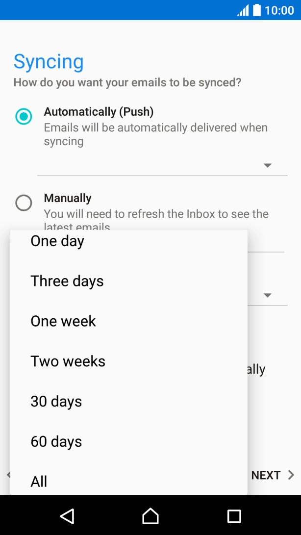 Press the required setting.