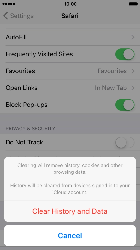 Press Clear History and Data.