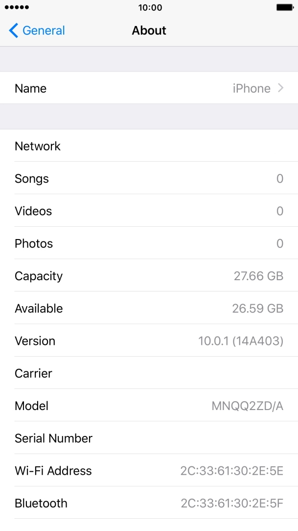 Your phone's software version is displayed next to Version.