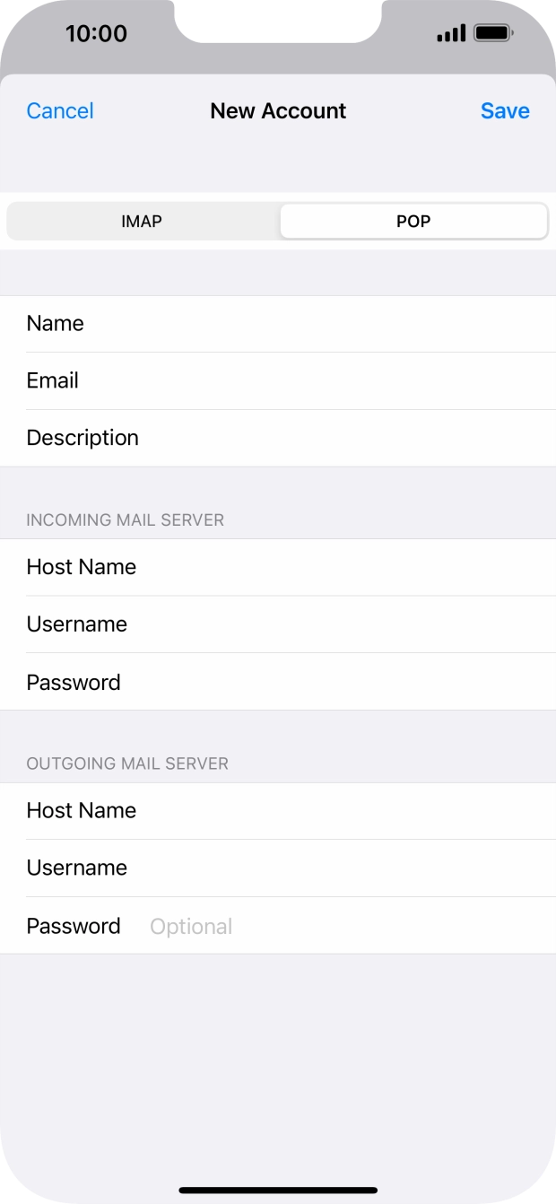 Press Password and key in the password for your email account.
