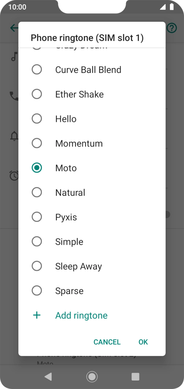 Press the required ring tone to select it.