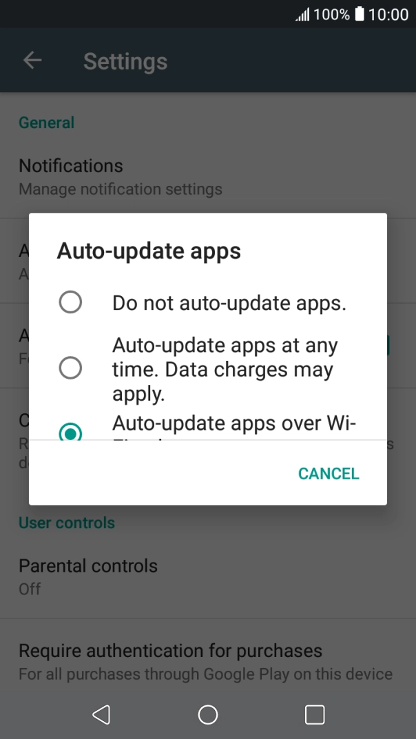To turn off automatic update of apps, press Do not auto-update apps..