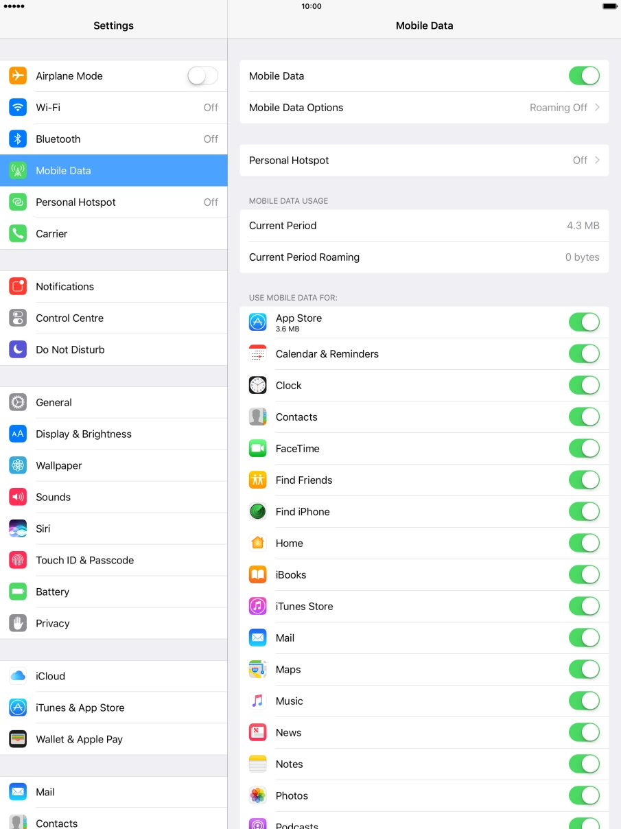 The total data usage is displayed below MOBILE DATA USAGE.