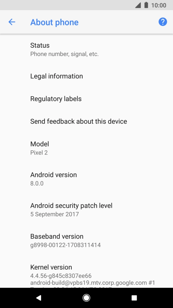 Your phone's software version is displayed below Android version.