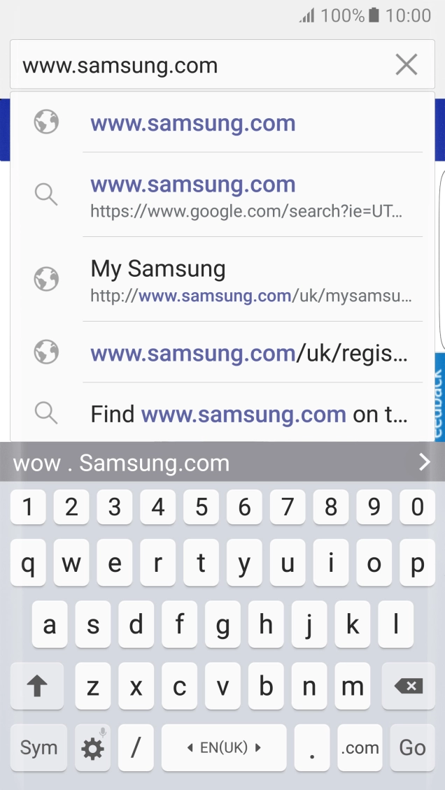 Key in the address of the required web page and press Go. Key in the address of the required web page and press Go.