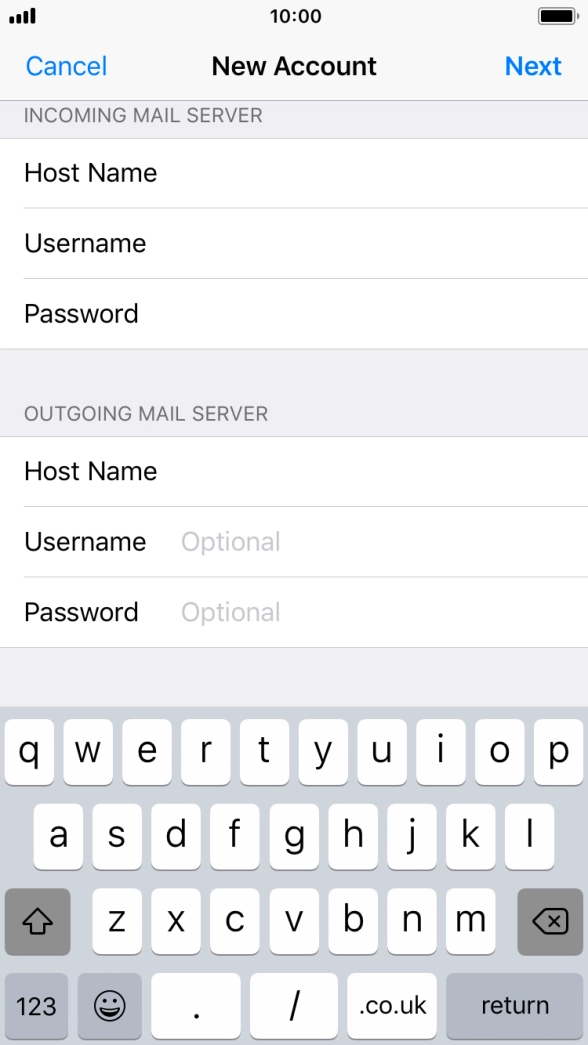 Press Username and key in the username for your email account.