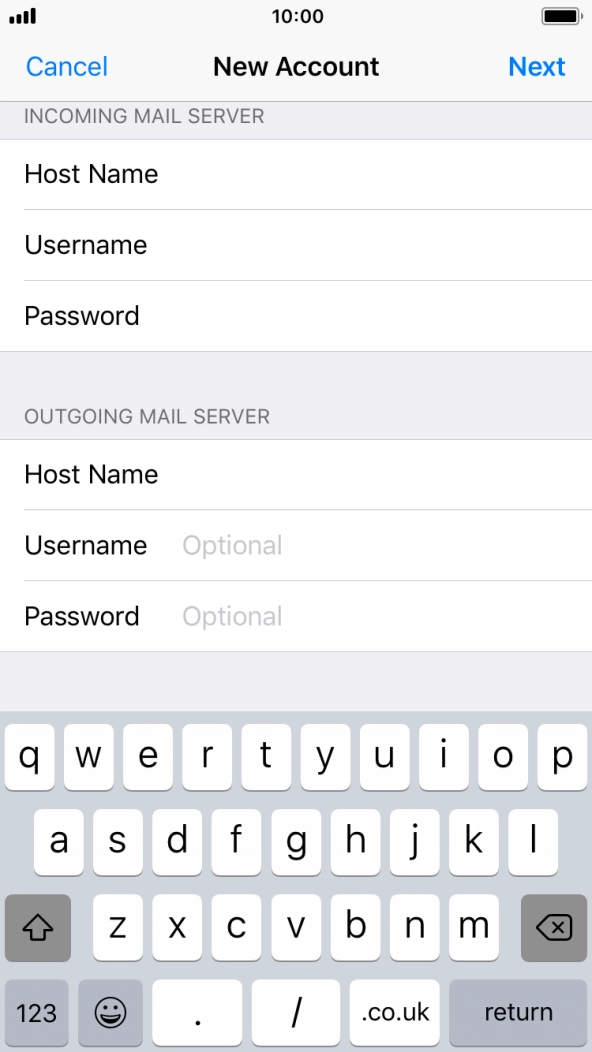 Press Username and key in the username for your email account.