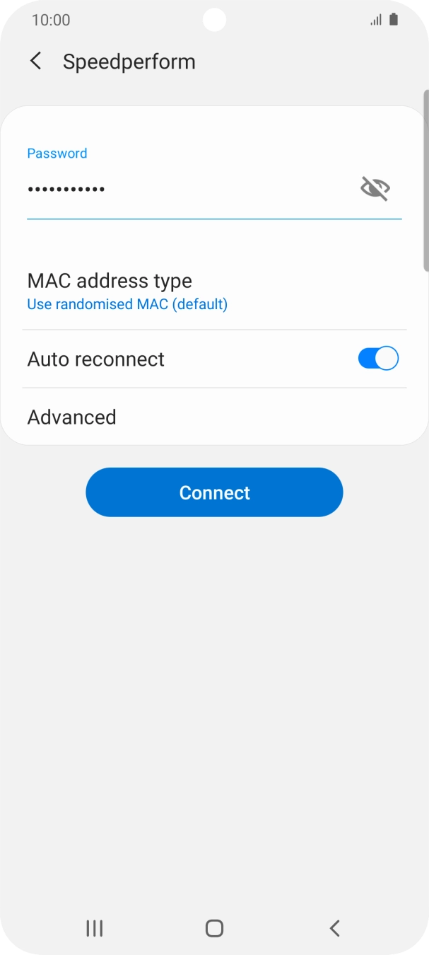 Key in the password for the Wi-Fi network and press Connect.