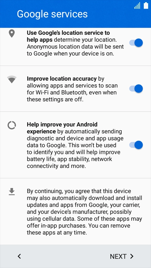 Follow the instructions on the screen to transfer the content from the other phone and finish the activation of your phone.