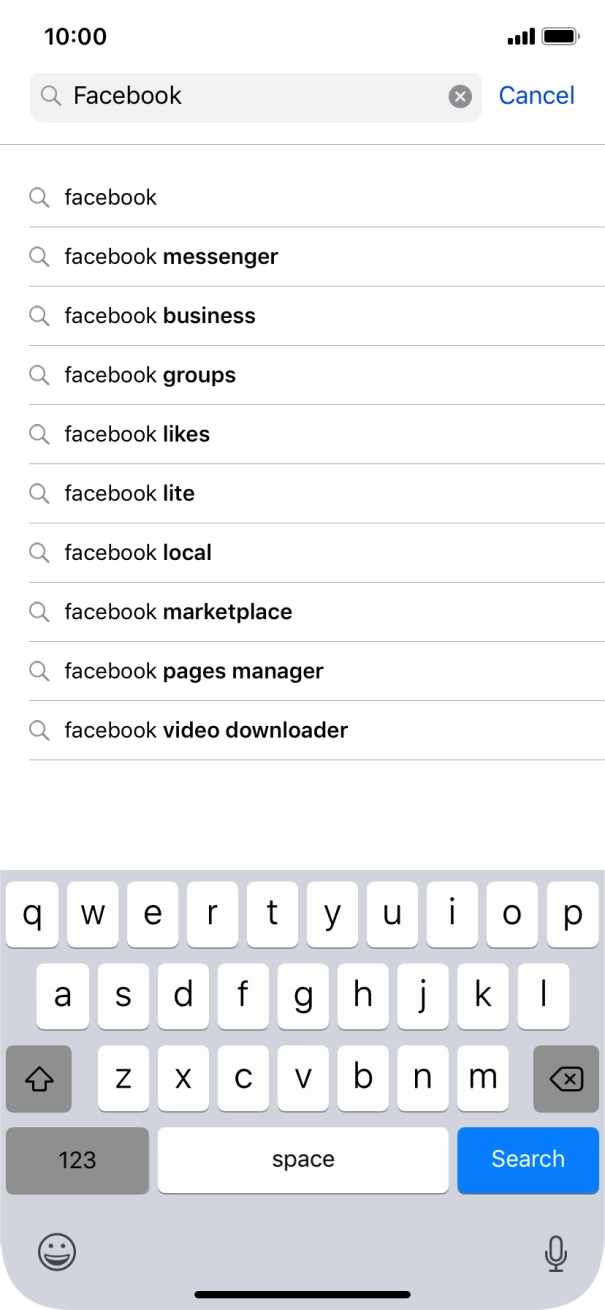 Key in Facebook and press Search.