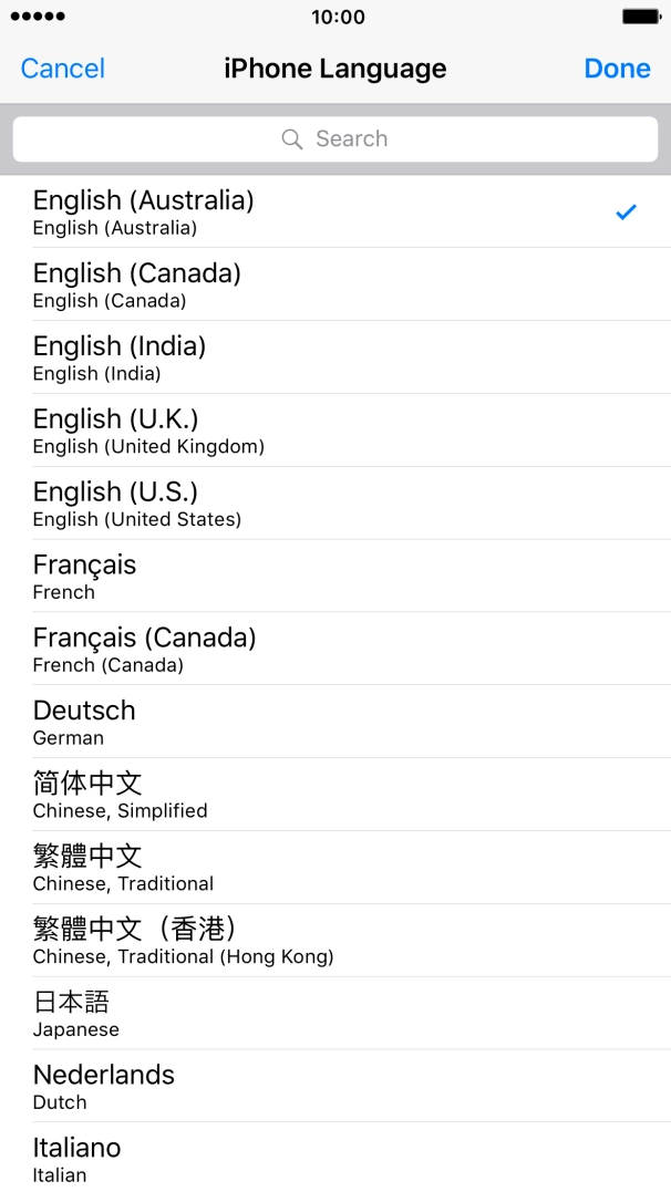 Press Done and follow the instructions on the screen to change to the selected language.