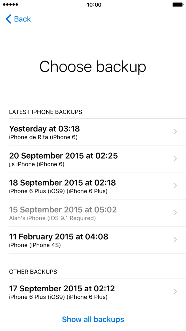 Press the required backup and your phone restores the contents of the selected backup. Follow the instructions on the screen to complete the activation.