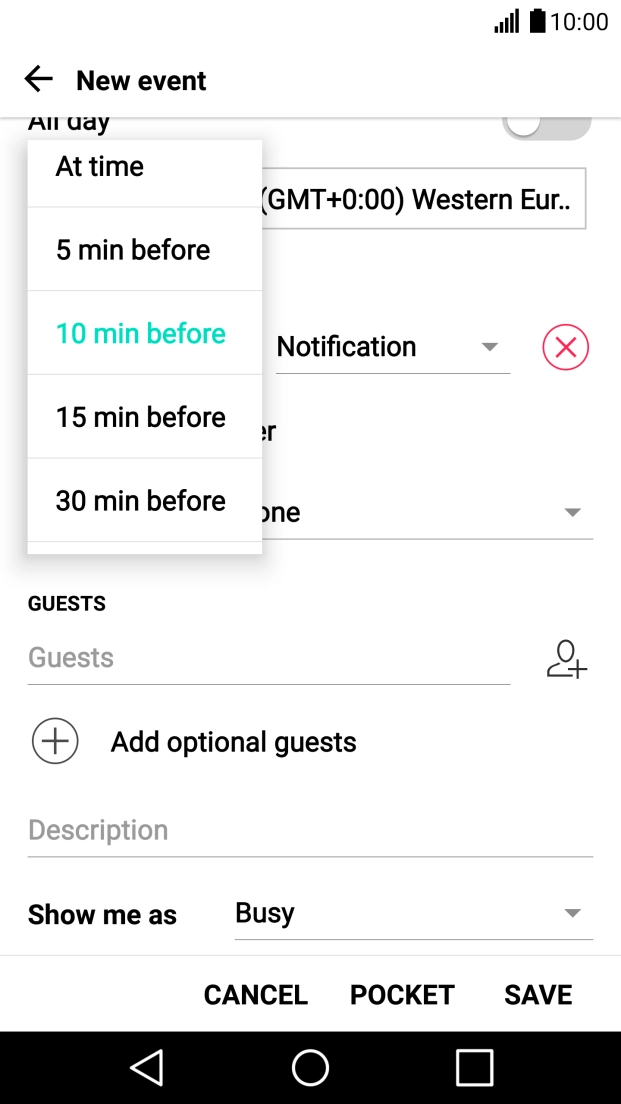 Press the required setting.