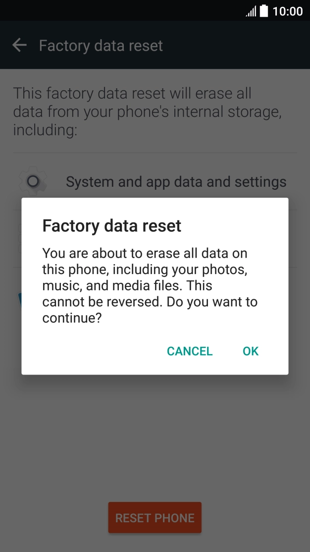 Press OK. Wait a moment while the factory default settings are restored. Follow the instructions on the screen to set up your phone and prepare it for use. Press OK. Wait a moment while the factory default settings are restored. Follow the instructions on the screen to set up your phone and prepare it for use.