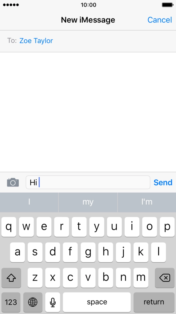 Press Send when you've written your iMessage.