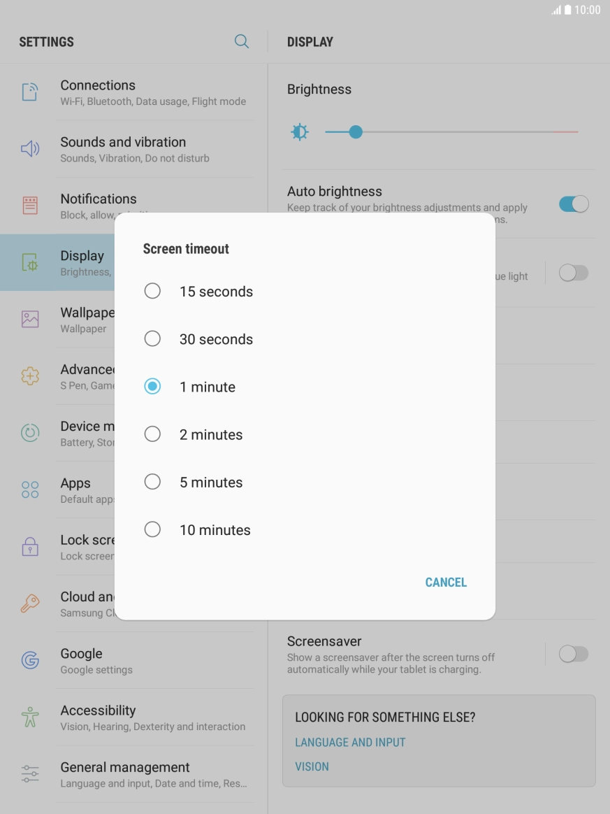 Press the required setting.