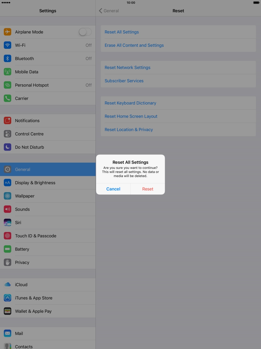 Press Reset. Wait a moment while the factory default settings are restored. 
Follow the instructions on the screen to set up your tablet and prepare it for use.