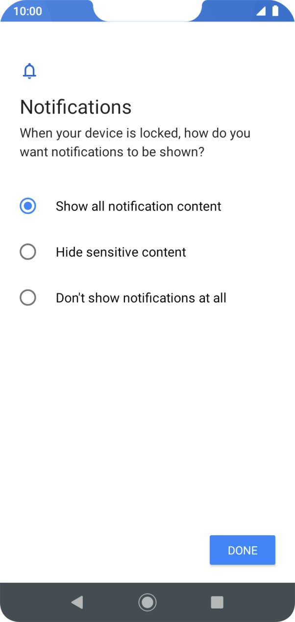Press the required setting.