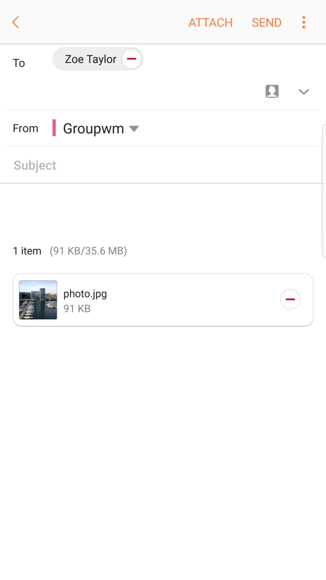 Press Subject and key in the subject of your email.