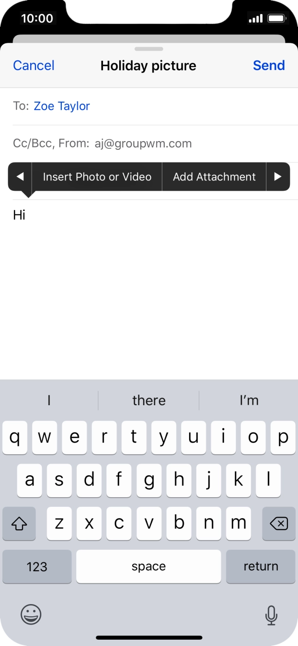 Press Insert Photo or Video and follow the instructions on the screen to attach a picture or a video clip.