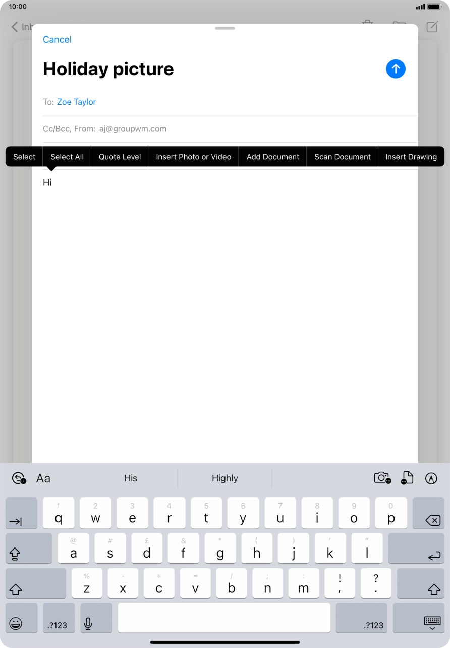 Press Insert Photo or Video and follow the instructions on the screen to attach a picture or a video clip.