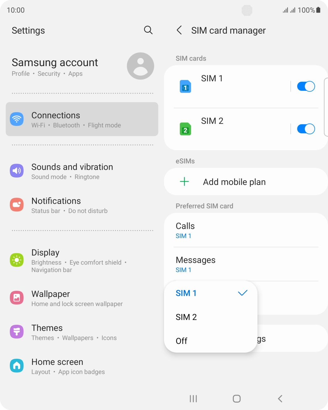Press the required setting.